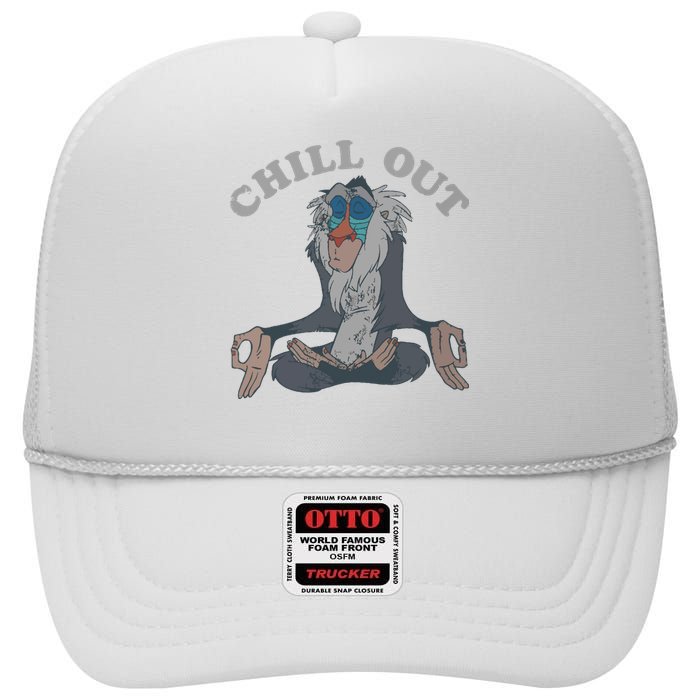 The Lion King Rafiki Vintage Chill Out Meditation High Crown Mesh Back Trucker Hat