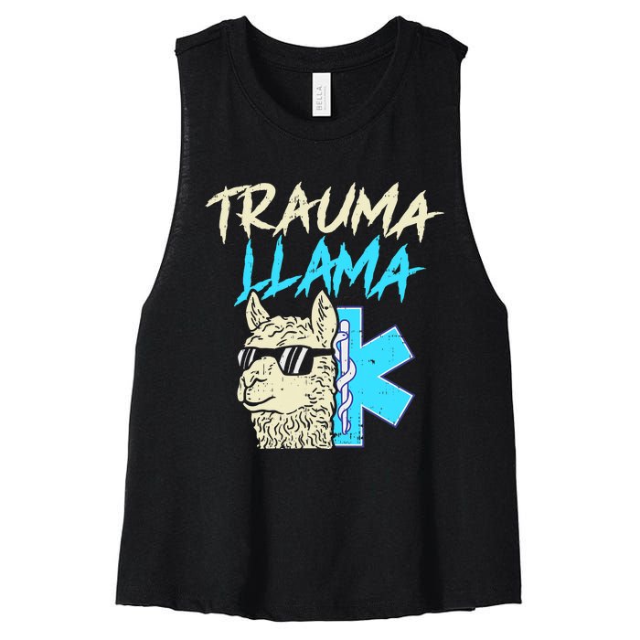 Trauma Llama K Funny Alpaca Llama Snake Women's Racerback Cropped Tank