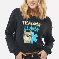 Trauma Llama K Funny Alpaca Llama Snake Cropped Pullover Crew