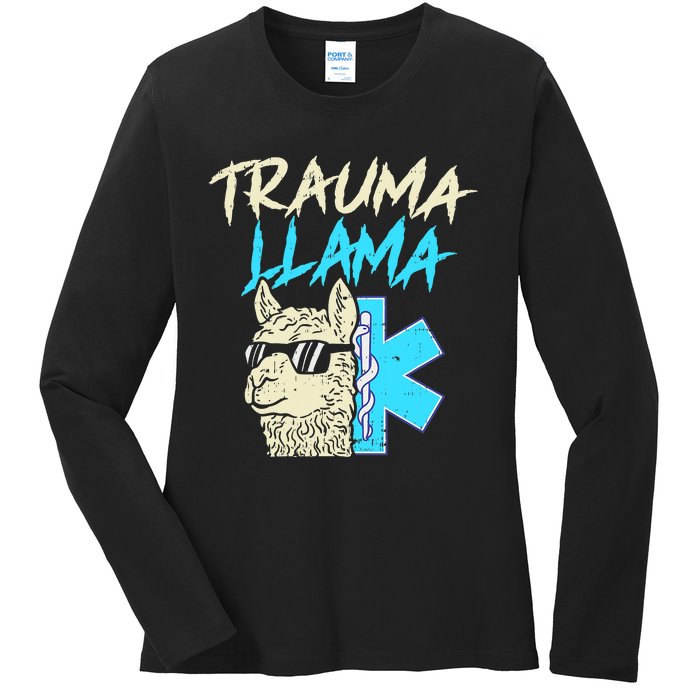 Trauma Llama K Funny Alpaca Llama Snake Ladies Long Sleeve Shirt