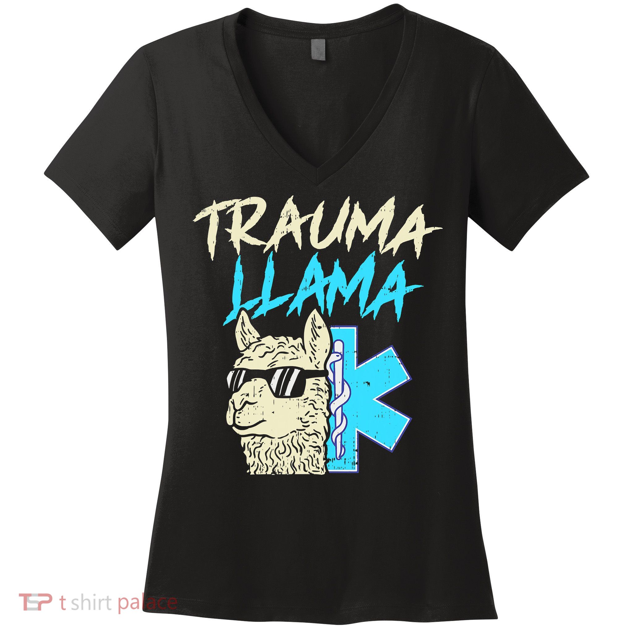 Trauma Llama K Funny Alpaca Llama Snake Women's V-Neck T-Shirt