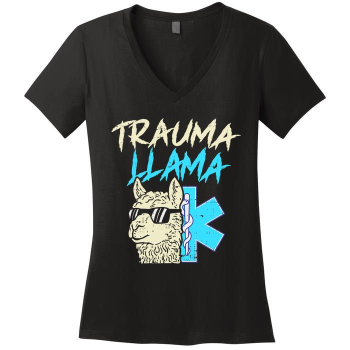 Trauma Llama K Funny Alpaca Llama Snake Women's V-Neck T-Shirt