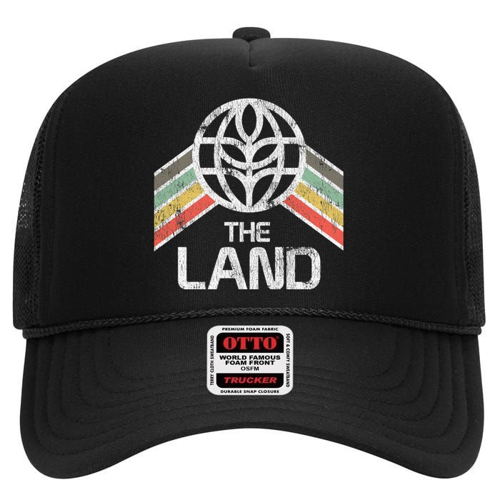 The Land Logo Distressed In Vintage Retro Style High Crown Mesh Back Trucker Hat