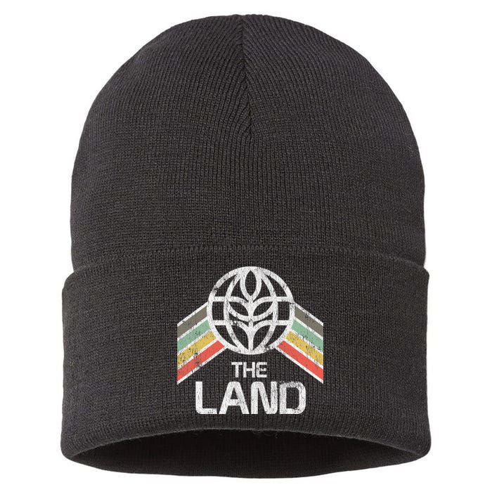 The Land Logo Distressed In Vintage Retro Style Sustainable Knit Beanie