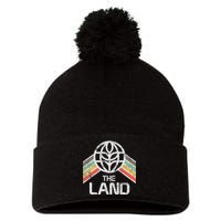 The Land Logo Distressed In Vintage Retro Style Pom Pom 12in Knit Beanie