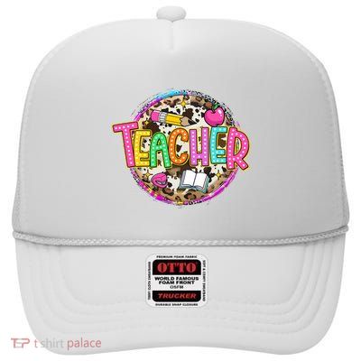 Teacher Life Leopard Teacher School High Crown Mesh Back Trucker Hat