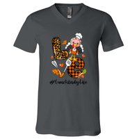 Thanksgiving Love Lunch Lady Turkey Fall V-Neck T-Shirt