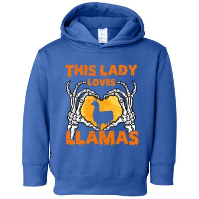 This Lady Loves Llamas Halloween Gift Skeleton Hands Heart Meaningful Gift Toddler Hoodie