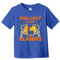 This Lady Loves Llamas Halloween Gift Skeleton Hands Heart Meaningful Gift Toddler T-Shirt