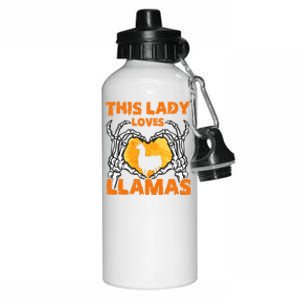 This Lady Loves Llamas Halloween Gift Skeleton Hands Heart Meaningful Gift Aluminum Water Bottle