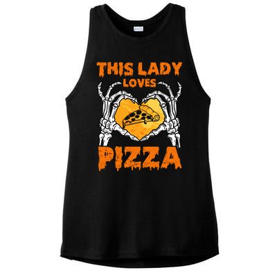 This Lady Loves Pizza Halloween Skeleton Hands Heart Gift Ladies PosiCharge Tri-Blend Wicking Tank