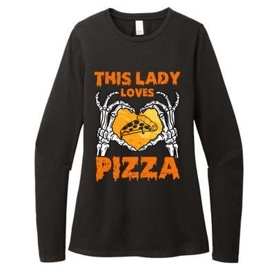 This Lady Loves Pizza Halloween Skeleton Hands Heart Gift Womens CVC Long Sleeve Shirt