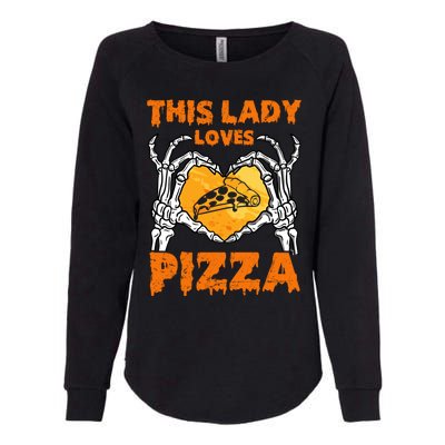 This Lady Loves Pizza Halloween Skeleton Hands Heart Gift Womens California Wash Sweatshirt