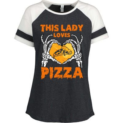 This Lady Loves Pizza Halloween Skeleton Hands Heart Gift Enza Ladies Jersey Colorblock Tee