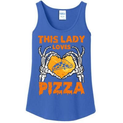 This Lady Loves Pizza Halloween Skeleton Hands Heart Gift Ladies Essential Tank