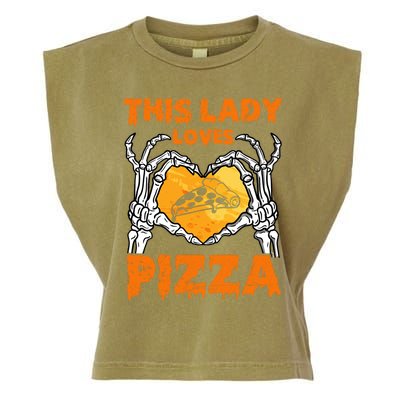 This Lady Loves Pizza Halloween Skeleton Hands Heart Gift Garment-Dyed Women's Muscle Tee