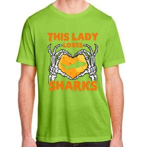 This Lady Loves Sharks Halloween Skeleton Hands Heart Great Gift Adult ChromaSoft Performance T-Shirt