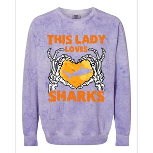 This Lady Loves Sharks Halloween Skeleton Hands Heart Great Gift Colorblast Crewneck Sweatshirt