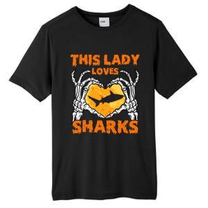 This Lady Loves Sharks Halloween Skeleton Hands Heart Great Gift Tall Fusion ChromaSoft Performance T-Shirt