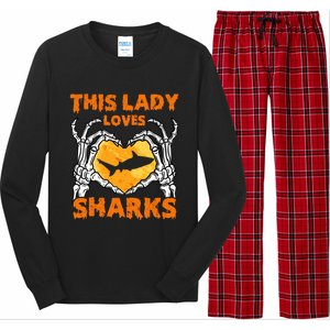 This Lady Loves Sharks Halloween Skeleton Hands Heart Great Gift Long Sleeve Pajama Set