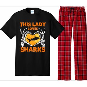 This Lady Loves Sharks Halloween Skeleton Hands Heart Great Gift Pajama Set