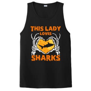 This Lady Loves Sharks Halloween Skeleton Hands Heart Great Gift PosiCharge Competitor Tank