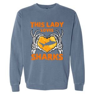 This Lady Loves Sharks Halloween Skeleton Hands Heart Great Gift Garment-Dyed Sweatshirt