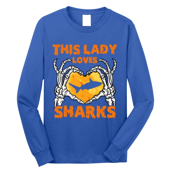 This Lady Loves Sharks Halloween Skeleton Hands Heart Great Gift Long Sleeve Shirt