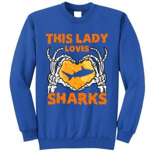 This Lady Loves Sharks Halloween Skeleton Hands Heart Great Gift Sweatshirt