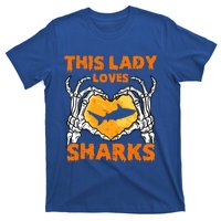 This Lady Loves Sharks Halloween Skeleton Hands Heart Great Gift T-Shirt