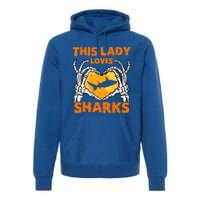 This Lady Loves Sharks Halloween Skeleton Hands Heart Great Gift Premium Hoodie