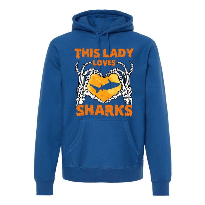 This Lady Loves Sharks Halloween Skeleton Hands Heart Great Gift Premium Hoodie