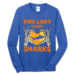 This Lady Loves Sharks Halloween Skeleton Hands Heart Great Gift Tall Long Sleeve T-Shirt