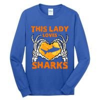 This Lady Loves Sharks Halloween Skeleton Hands Heart Great Gift Tall Long Sleeve T-Shirt