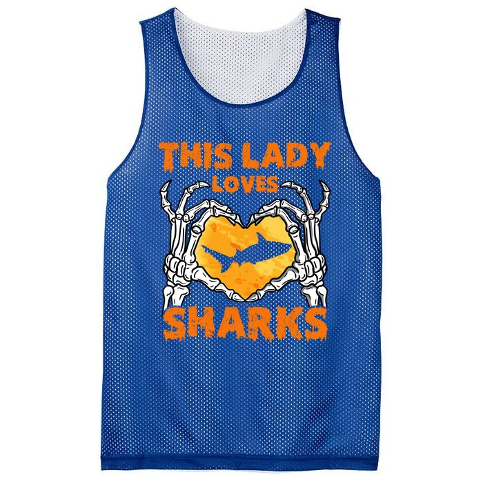 This Lady Loves Sharks Halloween Skeleton Hands Heart Great Gift Mesh Reversible Basketball Jersey Tank