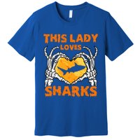 This Lady Loves Sharks Halloween Skeleton Hands Heart Great Gift Premium T-Shirt