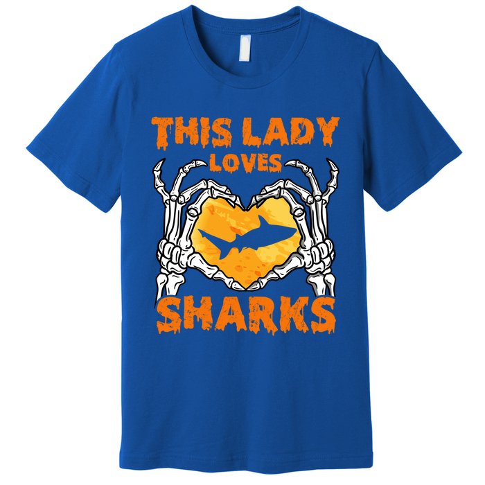 This Lady Loves Sharks Halloween Skeleton Hands Heart Great Gift Premium T-Shirt