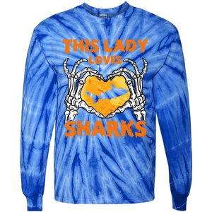 This Lady Loves Sharks Halloween Skeleton Hands Heart Great Gift Tie-Dye Long Sleeve Shirt