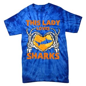 This Lady Loves Sharks Halloween Skeleton Hands Heart Great Gift Tie-Dye T-Shirt