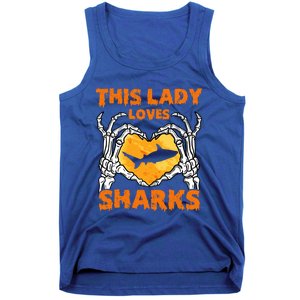 This Lady Loves Sharks Halloween Skeleton Hands Heart Great Gift Tank Top