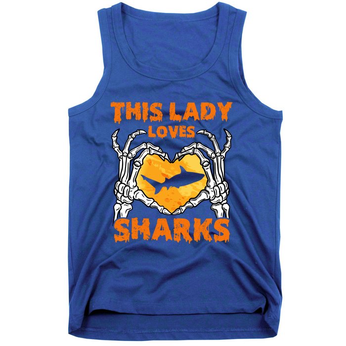 This Lady Loves Sharks Halloween Skeleton Hands Heart Great Gift Tank Top