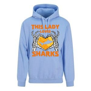 This Lady Loves Sharks Halloween Skeleton Hands Heart Great Gift Unisex Surf Hoodie