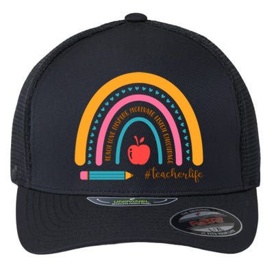 Teacher Life Love Inspire Motivate Rainbow Flexfit Unipanel Trucker Cap