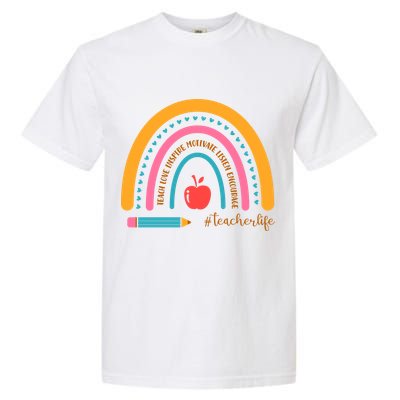 Teacher Life Love Inspire Motivate Rainbow Garment-Dyed Heavyweight T-Shirt