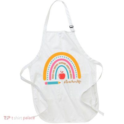 Teacher Life Love Inspire Motivate Rainbow Full-Length Apron With Pockets