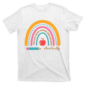 Teacher Life Love Inspire Motivate Rainbow T-Shirt