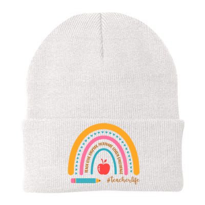 Teacher Life Love Inspire Motivate Rainbow Knit Cap Winter Beanie