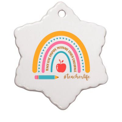 Teacher Life Love Inspire Motivate Rainbow Ceramic Star Ornament