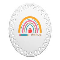 Teacher Life Love Inspire Motivate Rainbow Ceramic Oval Ornament