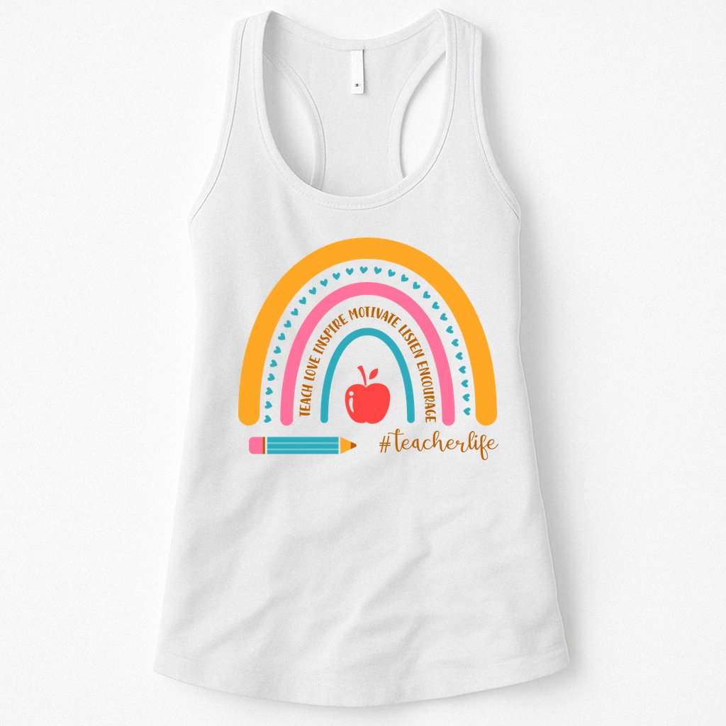 Teacher Life Love Inspire Motivate Rainbow Womens Tank Top